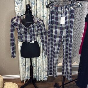 Free People Modern Love Co-ord Plaid Pants Set